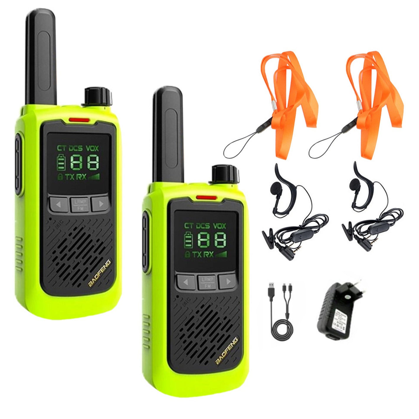 CRONOS Kurzwellen-Funkgeräte Walkie-Talkie Modell: Baofeng BF-T17, Funktelefon, Set mit Taschenlampe, 2 Stück, Farbe: LIMONENGRÜN