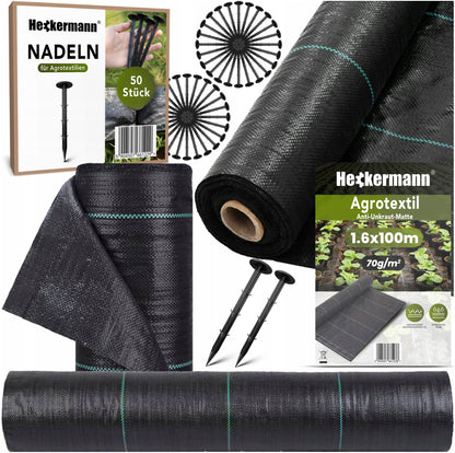 Anti-Unkraut Matte - 160 x 10000 cm - 70 g/m˛ - 50 STIFTEN ZUR Montage INKLUSIVE !