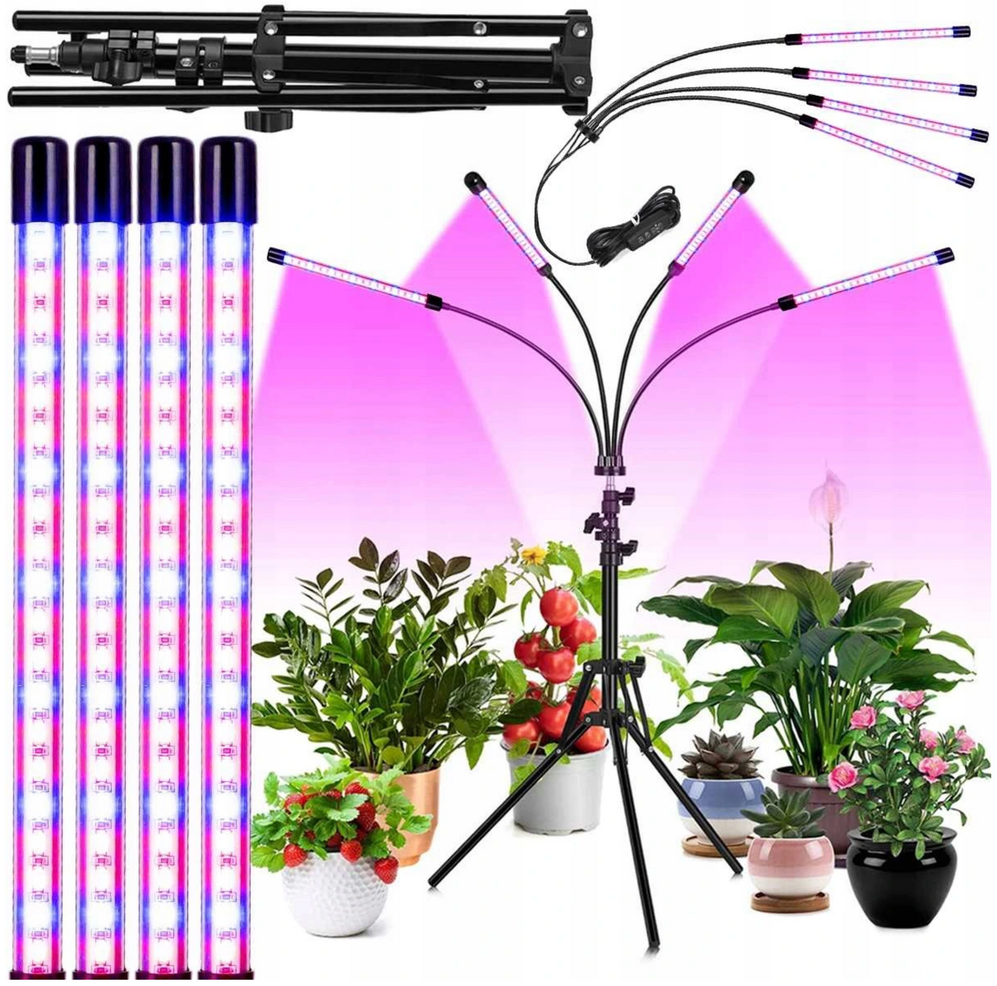 Lámpara LED para plantas 80 LED con 4 cabezales flexibles 360° 