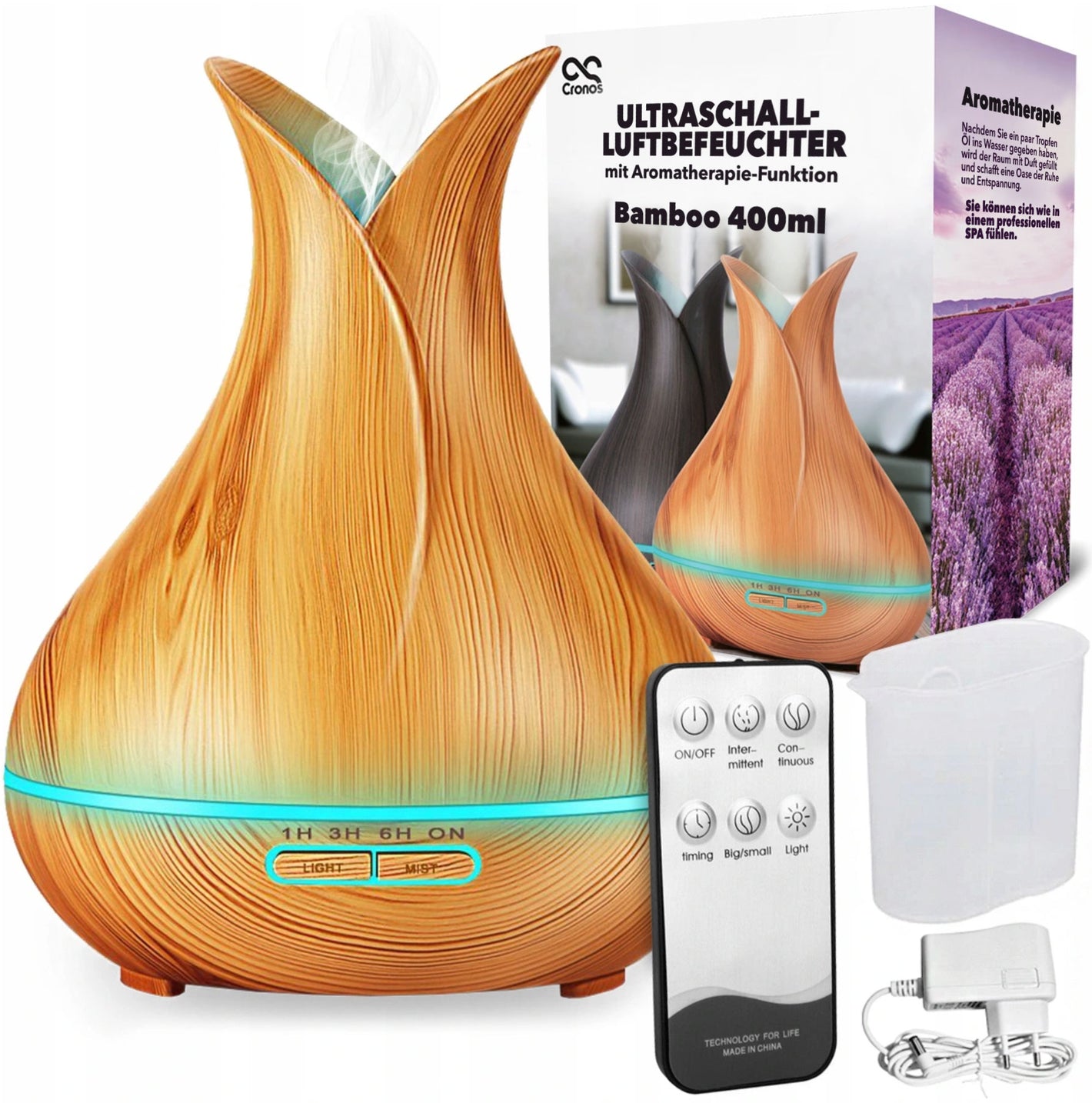 Humidificateur à ultrasons et diffuseur d'arômes en bambou 2 en 1 Couleur : BRUN CLAIR