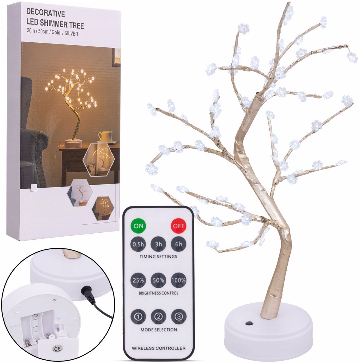 Árbol de Navidad Decorativo LED - 60 Copos de Nieve Luz Blanca – 