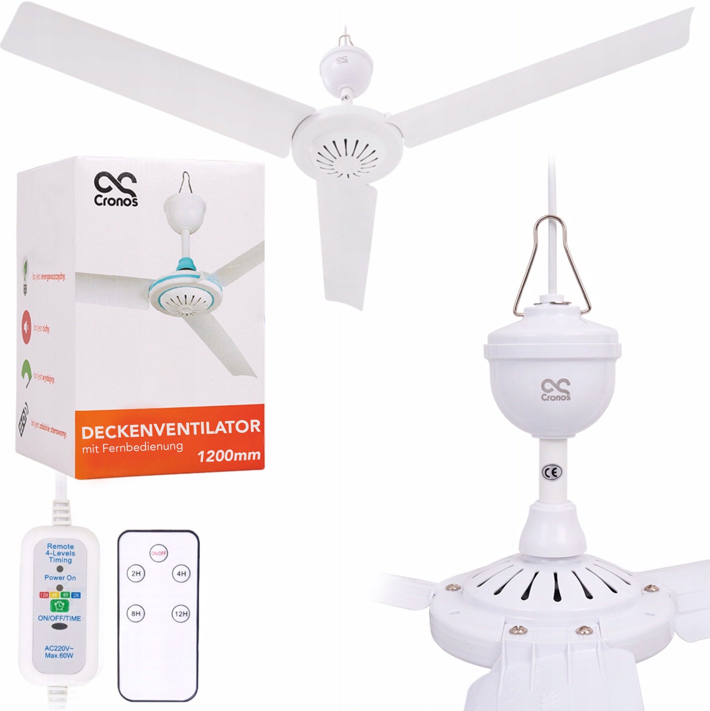 Diametro ventilatore da soffitto + telecomando: 120 cm