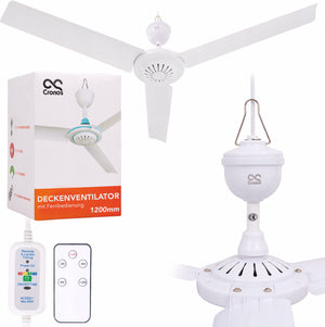 Diamètre du ventilateur de plafond + télécommande : 120 cm