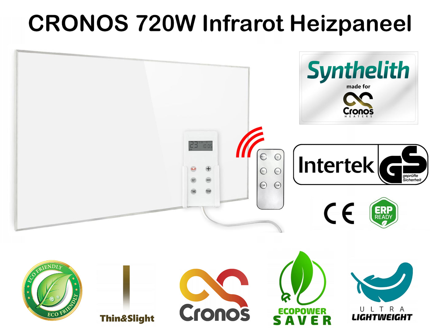 Heizpaneel IR Infrarot Heizung mit Thermostat und Überhitzungsschutz - CRONOS 720W Heizplatte